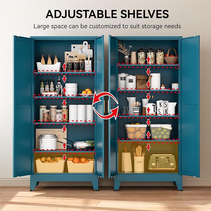 COFaR 71" Metal Pantry Cabinet in Peacock Blue, 5-Tier Storage - Image 4
