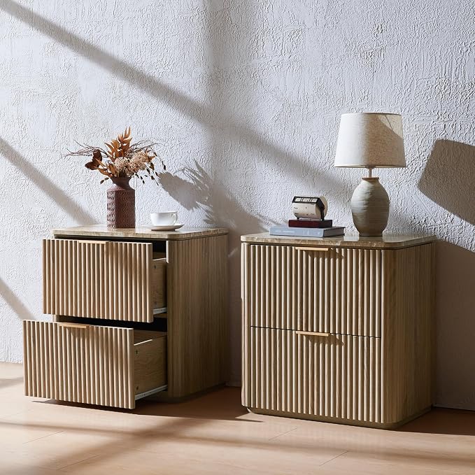 Fluted Nightstand Set of 2, Bedside Table - Image 8