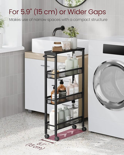 VASAGLE Slim Rolling Cart, 4-Tier Storage Cart, Narrow Cart - Image 3
