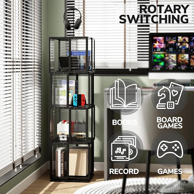 BAMEOS Rotating Bookshelf Tower 4 Tier, 360 Spinning Bookcase - Image 8