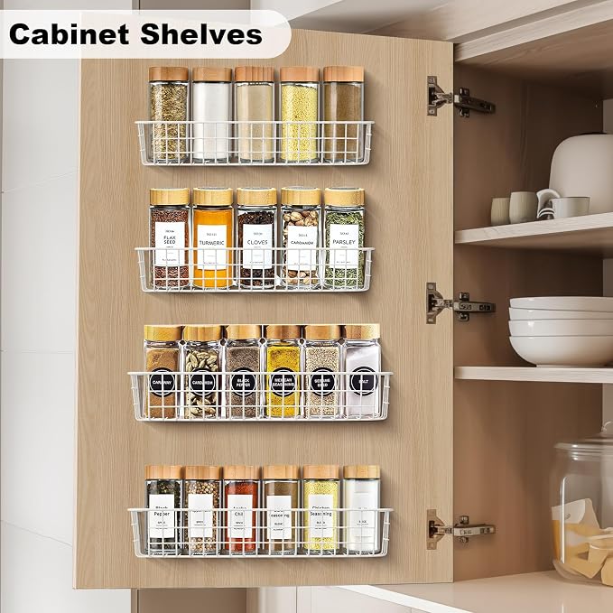 Spice Rack Organizer Wall Mount, 4 Pack White Storage Basket - Image 6