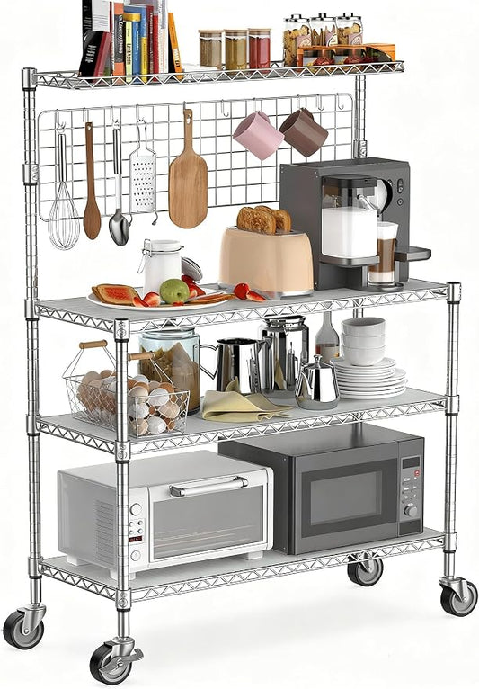 Leteuke Bakers Rack with Storage & Wheels, 42 Inch Microwave Stand Kitchen by Leteuke