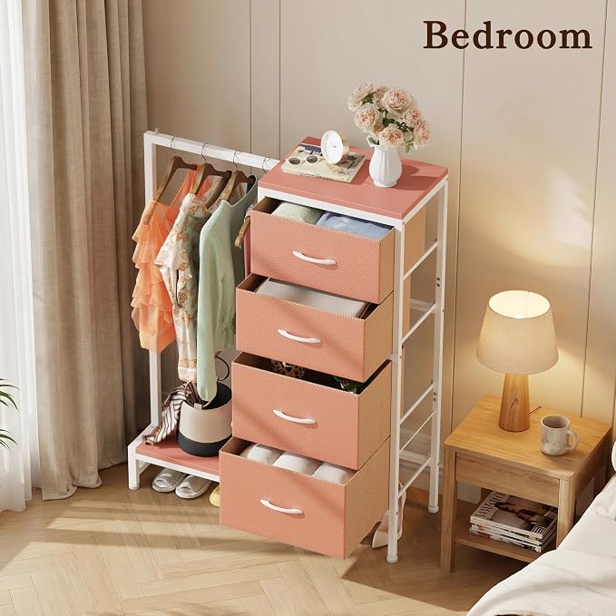HIGDBFE Dresser with Hanging Rack, 4 Drawers Small Closet - Image 8