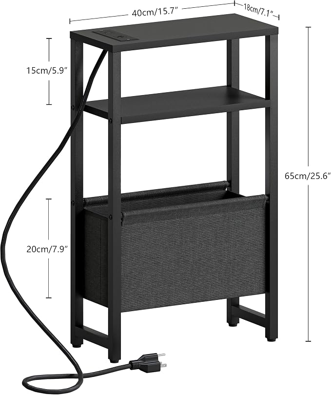 Narrow Side Table with Charging Station, Slim End Table with Magazine Rack - Image 3