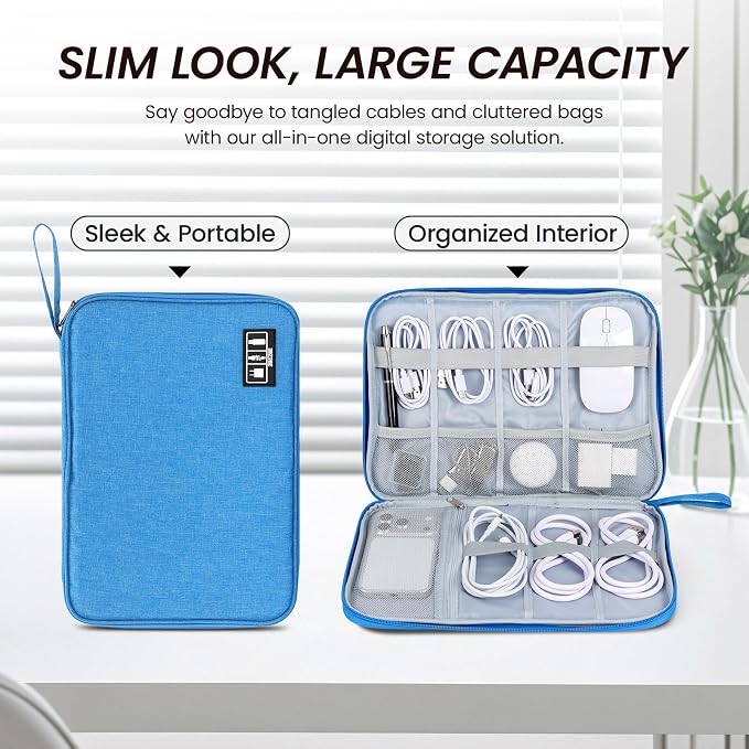 Large Slim Cable Organizer Travel Case, Single-Layer Electronic Accessories - Image 4