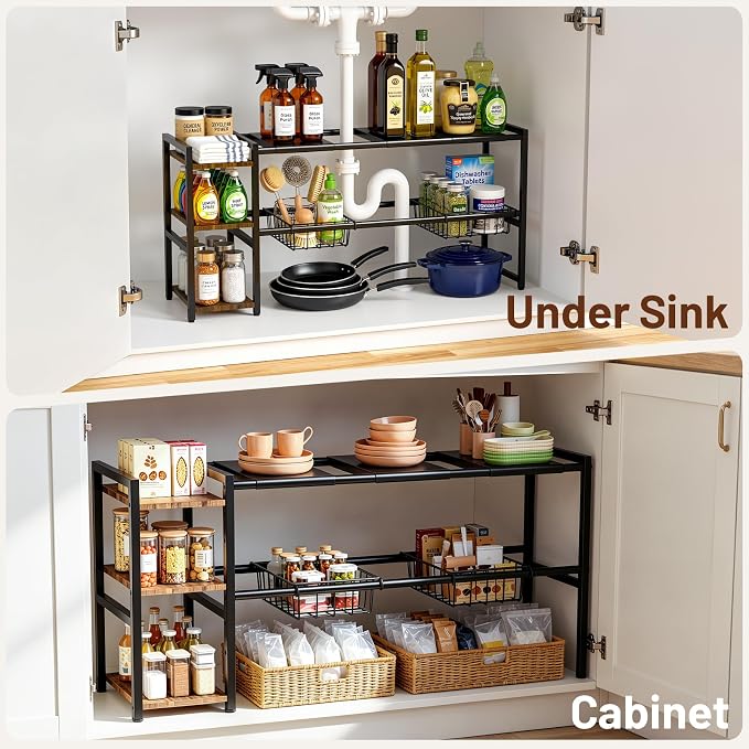 Housolution Expandable Under Sink Cabinet Organizer Rack and Storage Shelf | - Image 4
