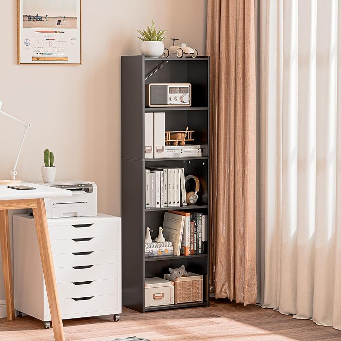 SUPER DEAL 5-Tier Bookcase and Bookshelf, Open Storage Shelves Narrow Tall - Image 2
