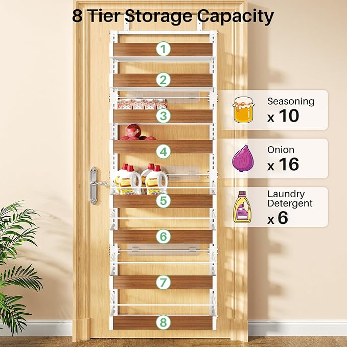 SNTD 8 Tiers Wooden Over the Door Organizer, Walnut | Pantry Door Organizers - Image 7