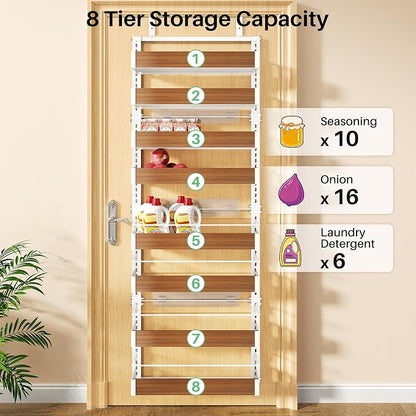 SNTD 8 Tiers Wooden Over the Door Organizer, Walnut | Pantry Door Organizers - Image 7
