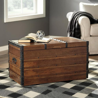 Signature Design by Ashley Kettleby Vintage Wood Storage Trunk or Coffee Table - Image 2
