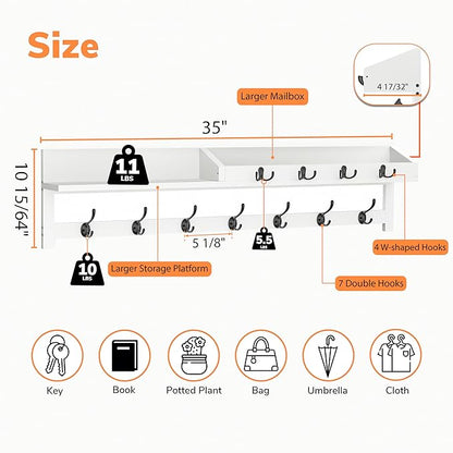 AMBIRD 35 inch Coat Rack Wall Mount, Extra Long Coat Hooks Wall Mount, Entryway - Image 3