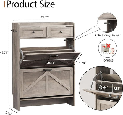 Shoe Cabinet with 2 Flip Drawers & 2 Top Drawers, Hidden Slim Shoe Rack - Image 2