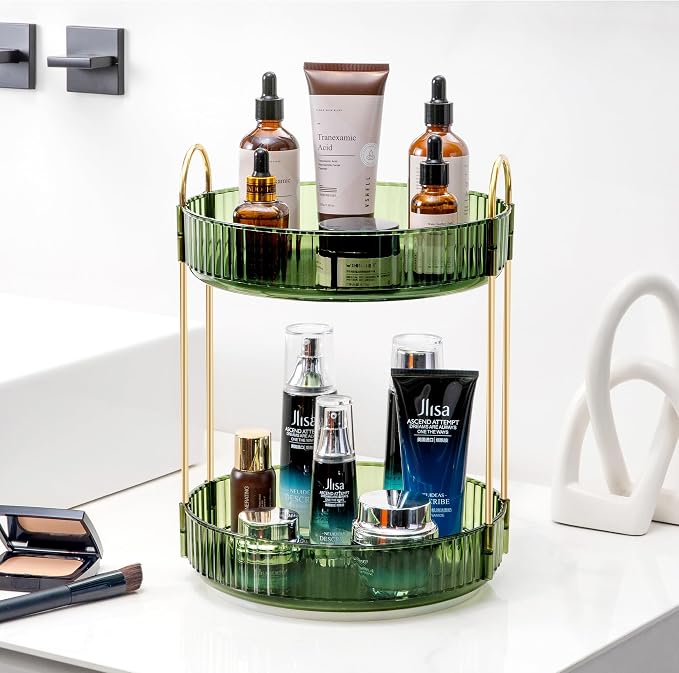 360 Rotating Makeup Organizer for Vanity, Bathroom Countertop Spinning Perfume - Image 2