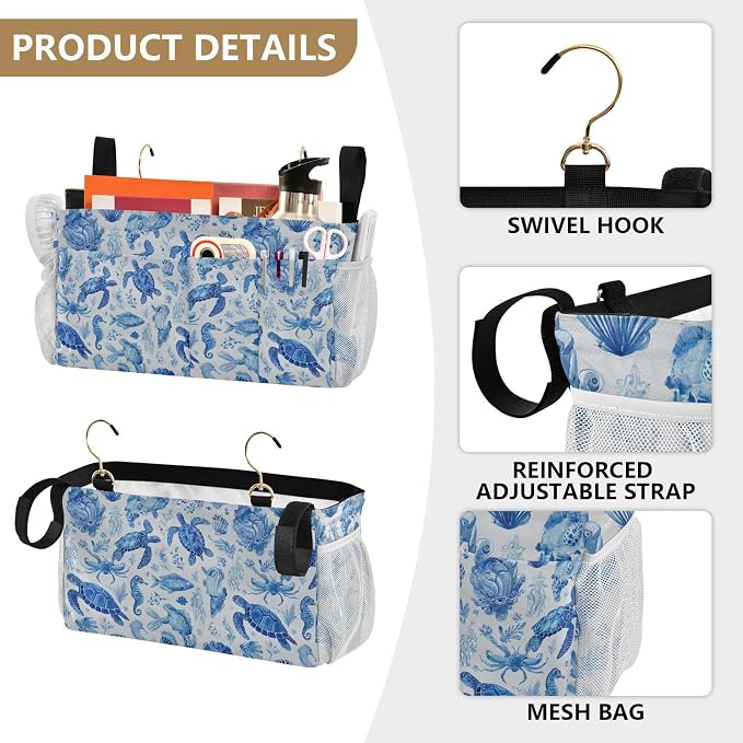 Ink Blue Turtles Fish Crabs Bedside Caddy - Image 5