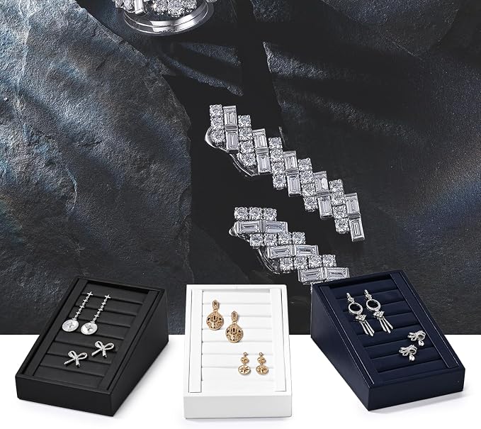 Oirlv Premium PU Leather Ring Tray Display Stand Slotted Ring Showcase Display - Image 2