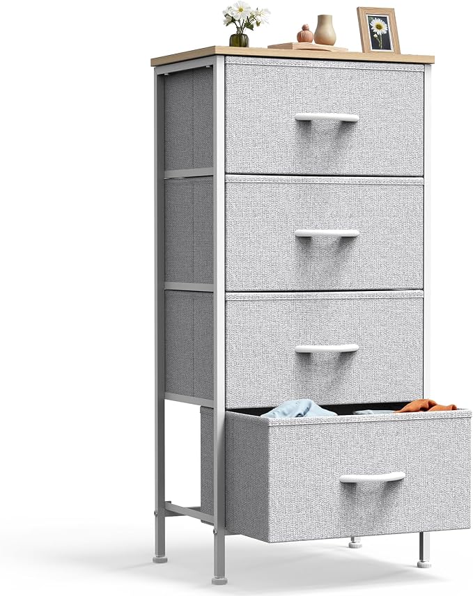 DUMOS Nightstand with 4 Drawers Bedside Table with Removable Fabric Bins Sturdy by DumosLifestyle