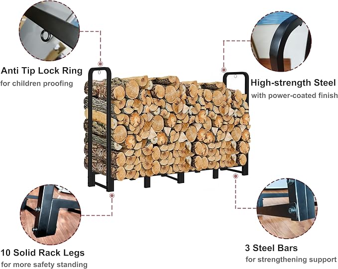 Firewood Rack Outdoor 8ft Heavy Duty Logs Holder - Image 3