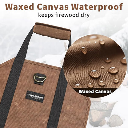 AMAGABELI GARDEN & HOME Firewood Carrier Waxed Canvas Firewood Bag Heavy Duty - Image 3
