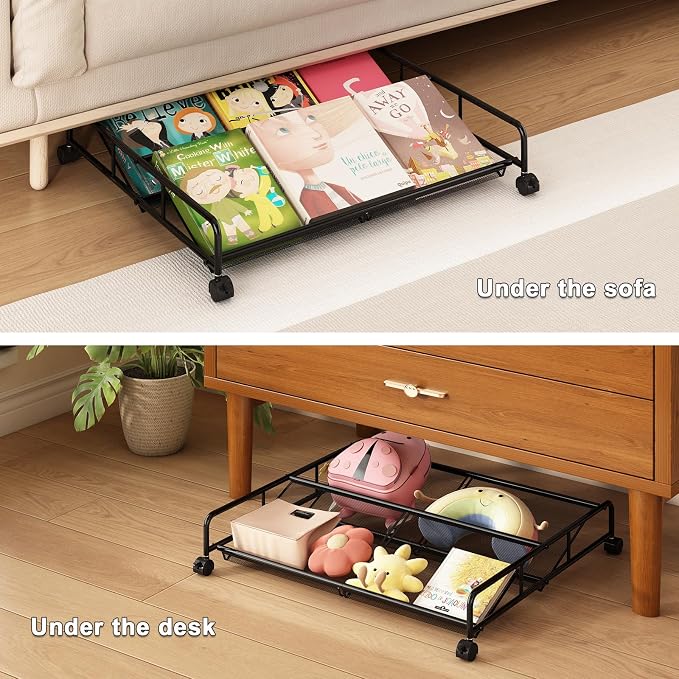 Under Bed Shoe Storage Organizer, 2 Pack Metal Mesh Under Bed Storage Containers - Image 4