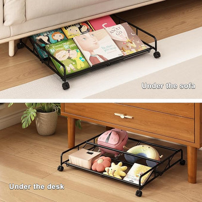 Under Bed Shoe Storage Organizer, 2 Pack Metal Mesh Under Bed Storage Containers - Image 4