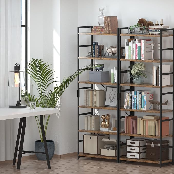 NUMENN 6 Tier Bookshelf, Tall Freestanding Open Storage Bookcase, Vintage | - Image 5