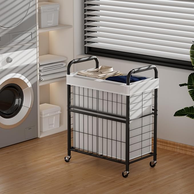 Laundry Hamper 2 Section, 110L Rolling Laundry Sorter Basket - Image 2