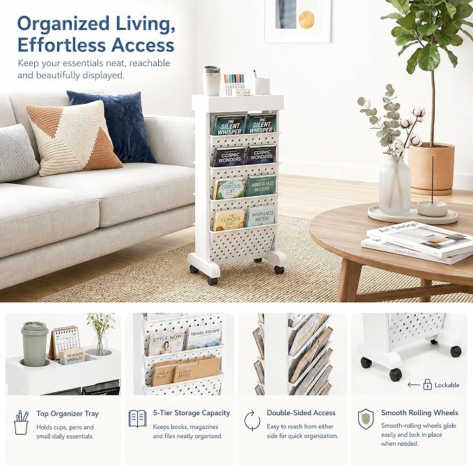 5-Tier Rolling Bookshelf Cart - Image 6