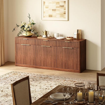 Evermagin 67" Fluted Walnut Sideboard Buffet Cabinet - Image 4