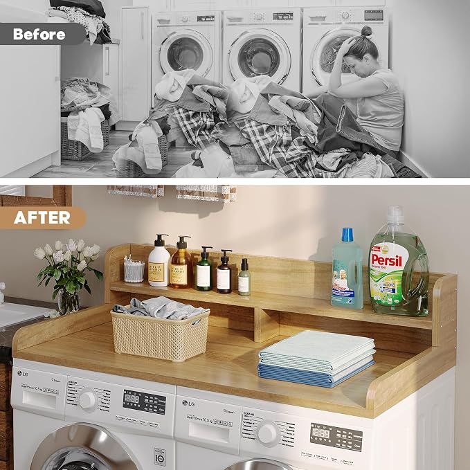 Washer Dryer Countertop with 2-Tier Shelf, Wood Topper with Non-Slip Pad - Image 6
