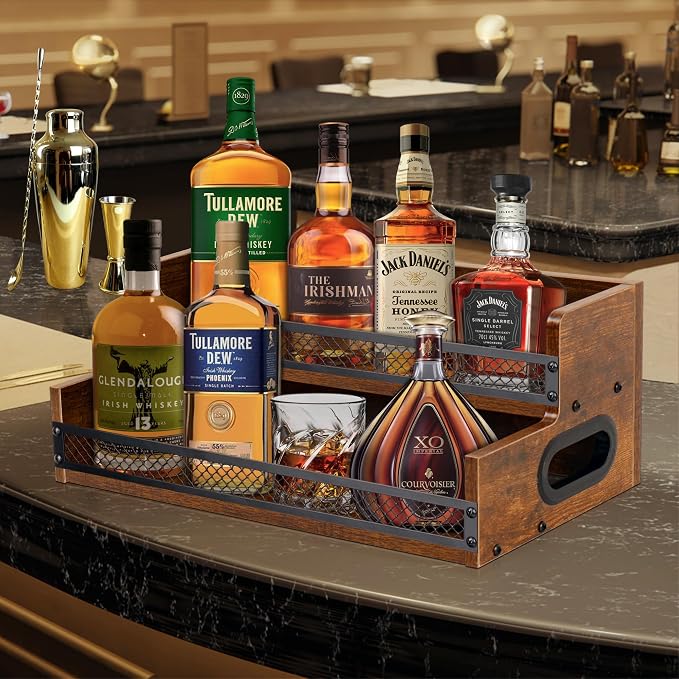 Liquor Bottle Display Shelf, Coffee Syrup Rack Organizer, 2 Step Countertop - Image 2