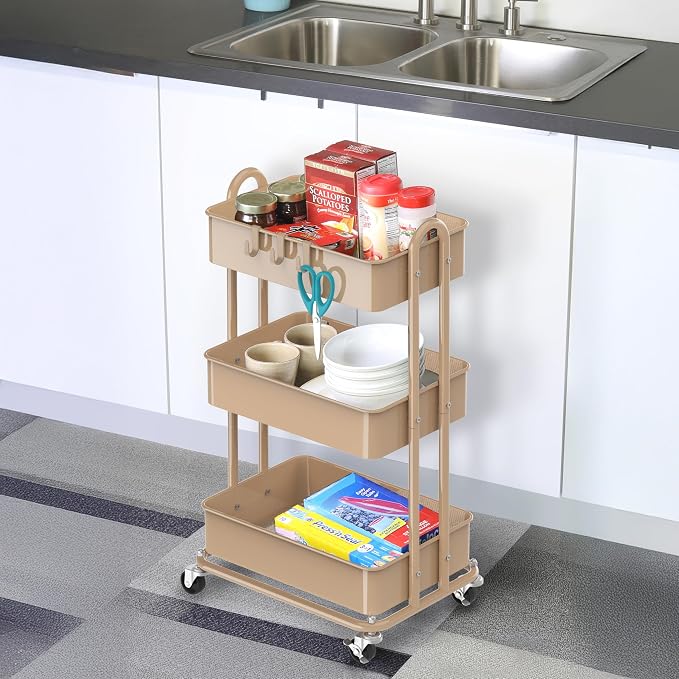 Simple Houseware 3-Tier Heavy Duty Metal Utility Rolling Cart - Image 5