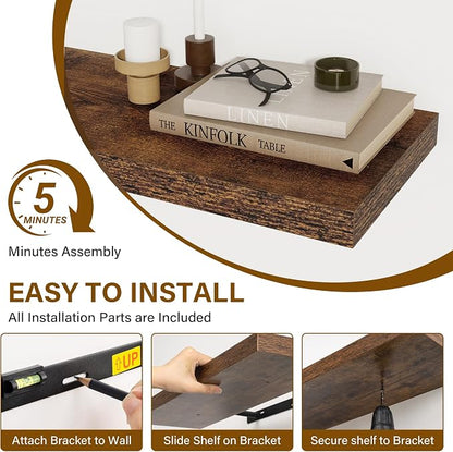 40 Inch Floating Shelves Set of 2, 8 Inch Deep Wall Shelf, Rustic Wood Storage - Image 7