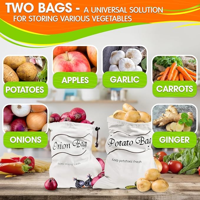 2Pcs Potato and Onion Storage Bags – Reusable Cotton Produce Bags - Image 6