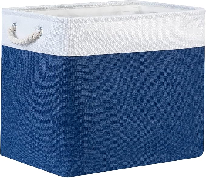 Bidtakay Large Canvas Organization Bins Set of 2 Navy Blue Rectangular Baskets - Image 9