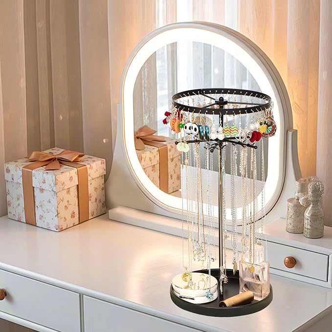 360 Rotating 2-Tier Jewelry Organizer Stand, Large Earring Holder Organizer - Image 7