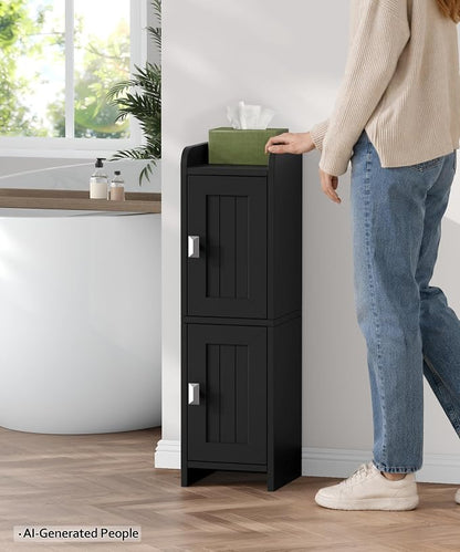Akxomel Small Bathroom Cabinet Narrow Toilet Paper Organizer Black | 7.9''D x - Image 2