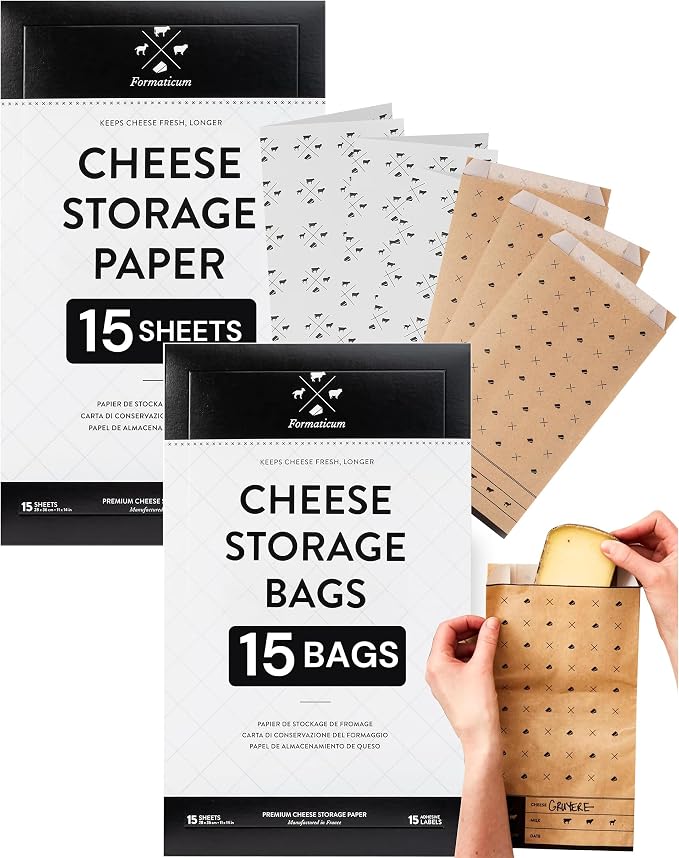 Formaticum Cheese Storage 15 Bags, Wax Paper | Wax Paper Included, Adhesive by Formaticum