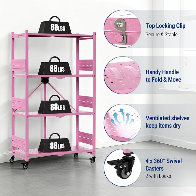 WORKPRO 4-Tier Folding Shelf, No-Assembly Metal Storage Rack - Image 7