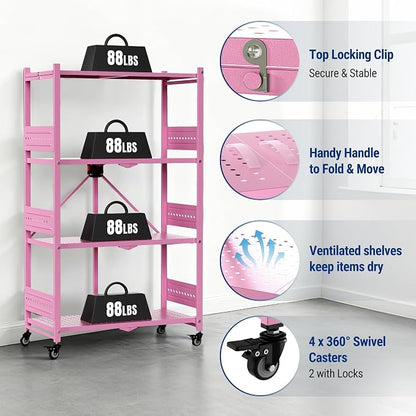 WORKPRO 4-Tier Folding Shelf, No-Assembly Metal Storage Rack - Image 7