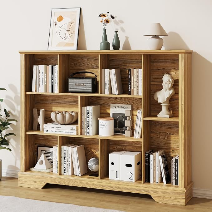 10-Cube Storage Bookcase, Modern 3-Tier Wooden Storage Organizer Open Bookshelf by Aesthlife