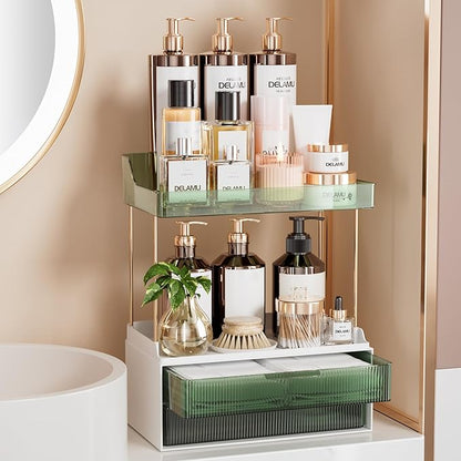 Delamu Bathroom Organizers and Storage, 2 Tier 2 Drawer Makeup Organizer by DELAMU