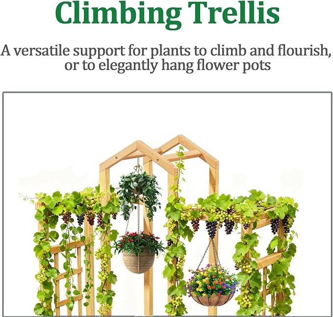 Raised Garden Beds with Arch Trellis Outdoor, Wooden Planter Boxes with Hanging - Image 3