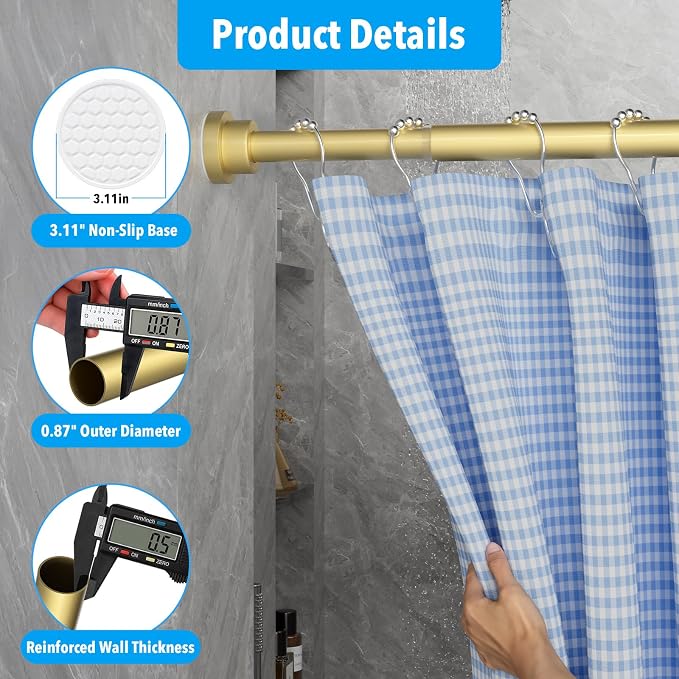 Shower Curtain Rod Gold Tension Rod 45 to 77 Inch Spring Curtain Rod Shower rod - Image 5