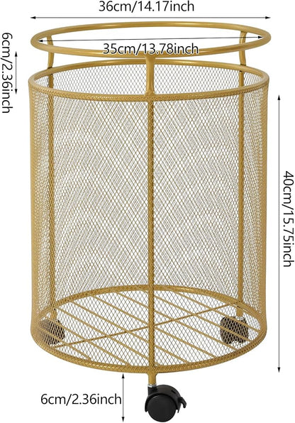 Laundry Hamper with Wheels, Round Metal Laundry Basket Cart, Portable Laundry - Image 4