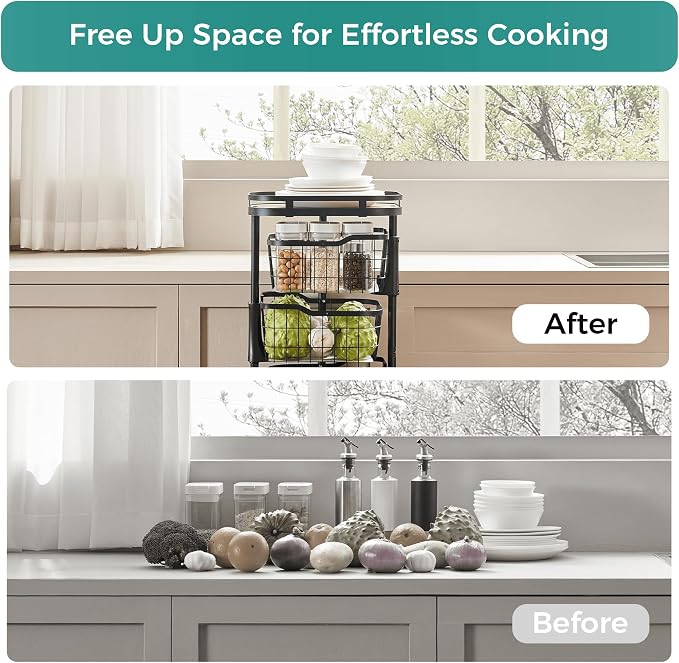 5 Tier Rotating Kitchen Storage Cart, Fruit Vegetable Potato Rack Stand | - Image 7