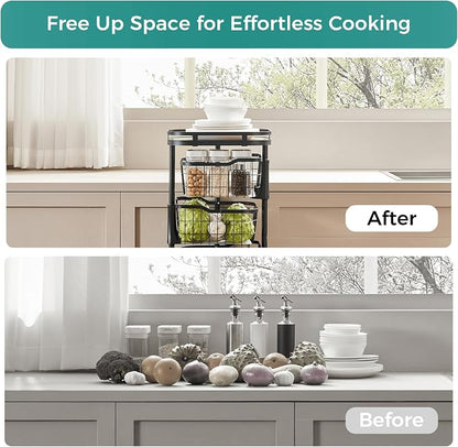 4 Tier Rotating Kitchen Storage Cart, Fruit Vegetable Potato Rack Stand | - Image 7