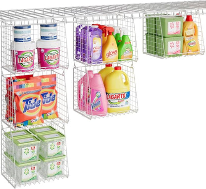 3-Pack Extra-Tall 13.6'' Hanging Laundry Basket Organizer, Foldable Wire Shelf - Image 8