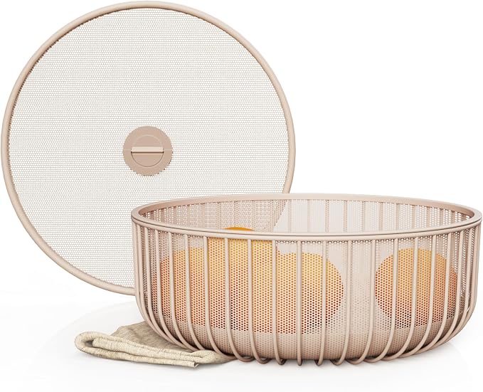 Metal Fruit Bowl with Mesh Lid and Basket by Libken