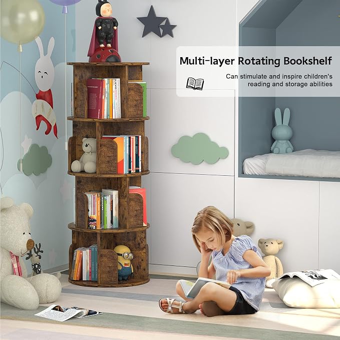 Aheaplus Rotating Bookshelf, Small Corner Bookshelf - Image 5
