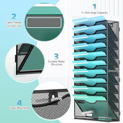 11-Tier Wall File Organizer Hanging Wall File Holder Wall Mount Paper Folder - Image 3